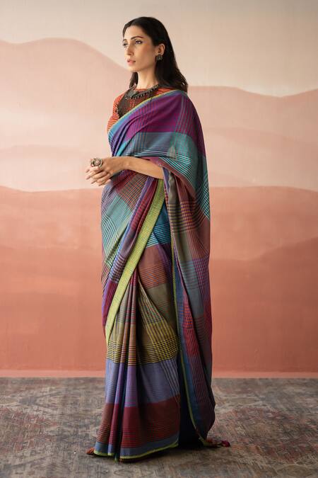 Swatti Kapoor Multi Color Woven Chanderi 60gm Block Printed Cairo Blouse Online at Aza Fashions Swatti Kapoor_Multi Color Woven Chanderi 60gm Block Printed Cairo Blouse _Online_at_Aza_Fashions