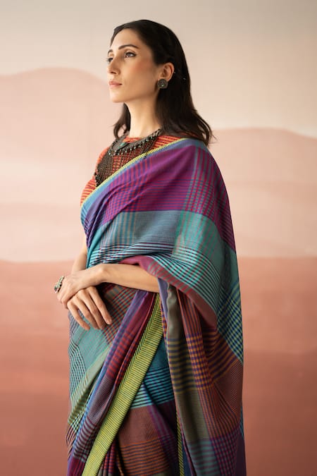 Buy Swatti Kapoor Multi Color , Handloom Tassels Giza Striped Print Saree Online at Aza Fashions Buy_Swatti Kapoor_Multi Color , Handloom Tassels Giza Striped Print Saree _Online_at_Aza_Fashions