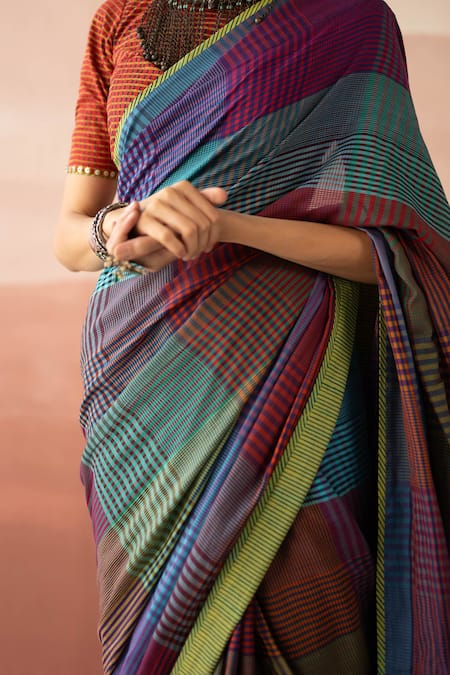 Shop Swatti Kapoor Multi Color , Handloom Tassels Giza Striped Print Saree Online at Aza Fashions Shop_Swatti Kapoor_Multi Color , Handloom Tassels Giza Striped Print Saree _Online_at_Aza_Fashions