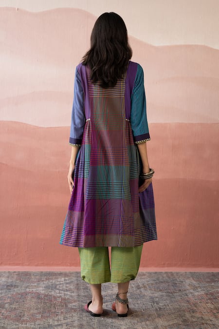 Shop Swatti Kapoor Multi Color , Handloom Beads Round Neck Sabri Checkered Woven Kurta at Aza Fashions Shop_Swatti Kapoor_Multi Color , Handloom Beads Round Neck Sabri Checkered Woven Kurta _at_Aza_Fashions