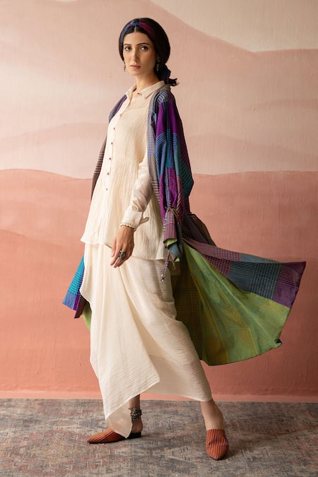 Buy Swatti Kapoor Multi Color , Handloom Sudan Checkered Hand Block Print Trench Coat Online at Aza Fashions Buy_Swatti Kapoor_Multi Color , Handloom Sudan Checkered Hand Block Print Trench Coat _Online_at_Aza_Fashions