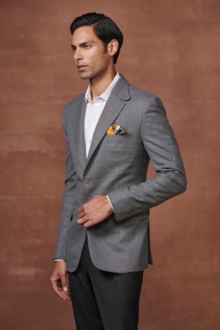 Buy_Raghavendra Rathore Jodhpur_Grey Wool Regal Adventurers Textured Tuxedo Jacket _Online_at_Aza_Fashions
