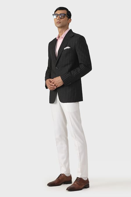 Buy_Raghavendra Rathore Jodhpur_Black Wool Elite Travelers Pinstriped Tuxedo Jacket _Online_at_Aza_Fashions