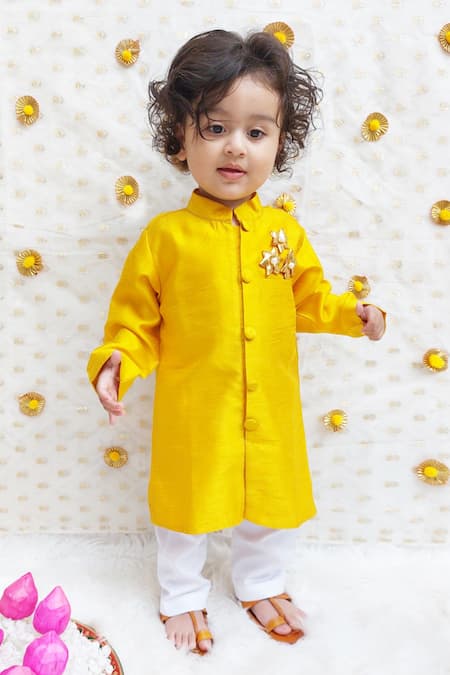 Shop Byb Premium Yellow Silk Gota Patti Embroidered Kurta Set at Aza Fashions Shop_Byb Premium_Yellow Silk Gota Patti Embroidered Kurta Set _at_Aza_Fashions