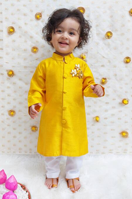 Byb Premium Yellow Silk Gota Patti Embroidered Kurta Set Online at Aza Fashions Byb Premium_Yellow Silk Gota Patti Embroidered Kurta Set _Online_at_Aza_Fashions