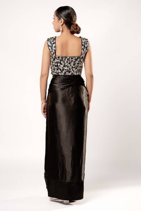 Shop Harshita Jain Black Gajji Silk Embroidered Sequin Floral Blouse And Skirt Set at Aza Fashions Shop_Harshita Jain_Black Gajji Silk Embroidered Sequin Floral Blouse And Skirt Set _at_Aza_Fashions