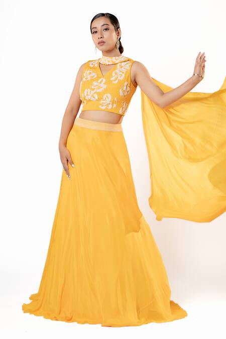 Harshita Jain Yellow Chiffon Hand Embroidery Sequin. Bead V Neck Lehenga Blouse Set Online at Aza Fashions Harshita Jain_Yellow Chiffon Hand Embroidery Sequin. Bead V Neck Lehenga Blouse Set _Online_at_Aza_Fashions