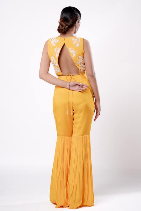 Harshita Jain Floral Hand Embroidered Blouse Sharara Set 