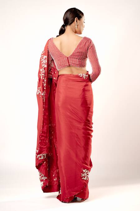 Harshita Jain Red Satin Chiffon Hand Embroidery Sequin Floral Saree   2