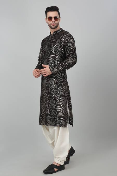 Aham-Vayam Black Cotton Sequins, Embroidery Chandramani Kurta Set at Aza Fashions Aham-Vayam_Black Cotton Sequins, Embroidery Chandramani Kurta Set _at_Aza_Fashions