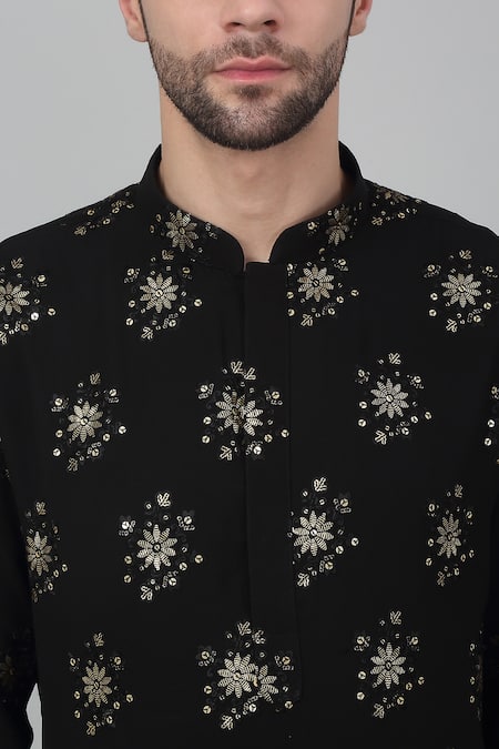 Aham-Vayam_Black Cotton Sequins Sitaara Jahan Embroidered Kurta Set _at_Aza_Fashions
