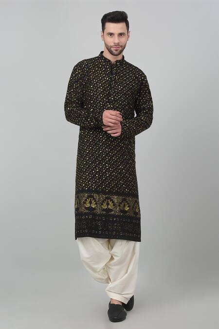 Buy Aham-Vayam Black Cotton Embroidery Suryaansh Sequin Kurta Set Online at Aza Fashions Buy_Aham-Vayam_Black Cotton Embroidery Suryaansh Sequin Kurta Set _Online_at_Aza_Fashions
