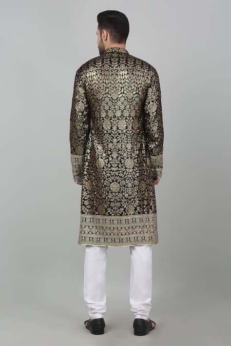 Shop Aham-Vayam Black Cotton Zari, Sequins Pulbangush Embroidered Kurta Set at Aza Fashions Shop_Aham-Vayam_Black Cotton Zari, Sequins Pulbangush Embroidered Kurta Set _at_Aza_Fashions