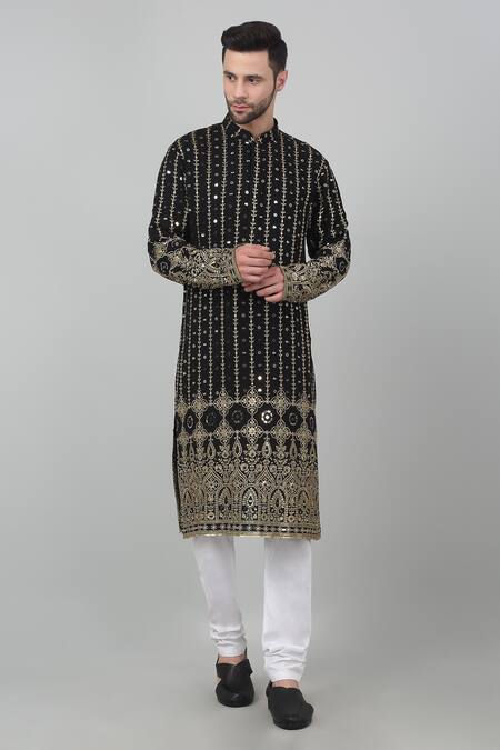 Buy Aham-Vayam Black Cotton Zari, Sequins Jahanuma Mughal Embroidered Kurta Set Online at Aza Fashions Buy_Aham-Vayam_Black Cotton Zari, Sequins Jahanuma Mughal Embroidered Kurta Set _Online_at_Aza_Fashions