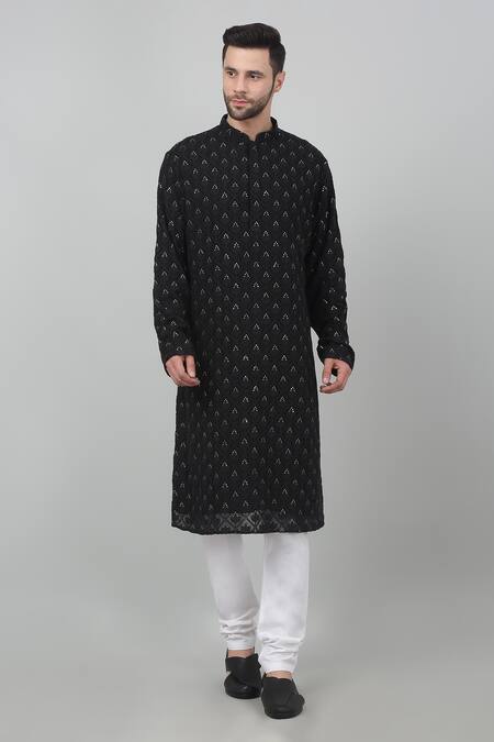Aham-Vayam Black Cotton Sequins, Embroidery Jahaan Thread Kurta Set Online at Aza Fashions Aham-Vayam_Black Cotton Sequins, Embroidery Jahaan Thread Kurta Set _Online_at_Aza_Fashions