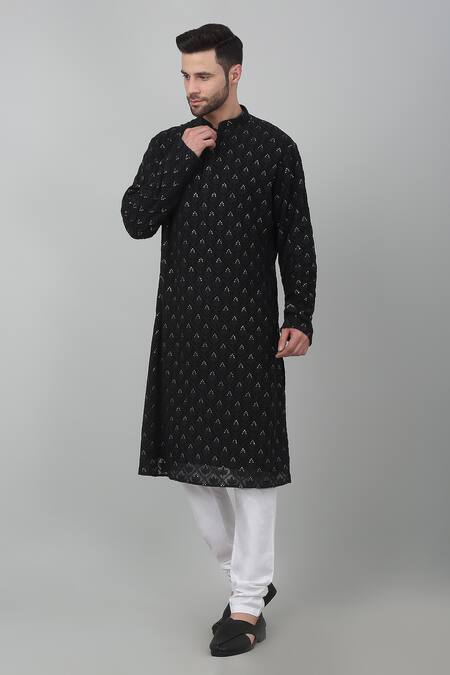 Shop Aham-Vayam Black Cotton Sequins, Embroidery Jahaan Thread Kurta Set Online at Aza Fashions Shop_Aham-Vayam_Black Cotton Sequins, Embroidery Jahaan Thread Kurta Set _Online_at_Aza_Fashions