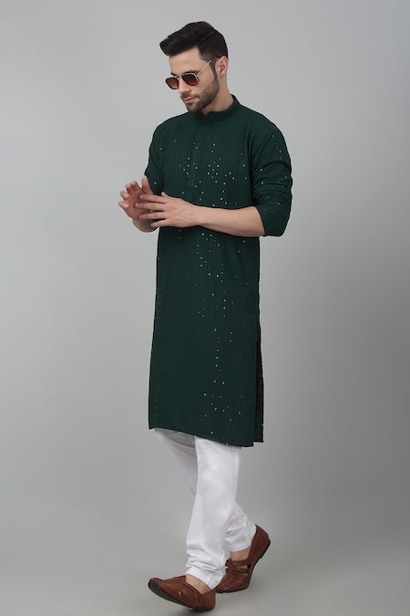 Aham-Vayam_Green Cotton Sequins Thread And Embroidered Kurta Set _at_Aza_Fashions