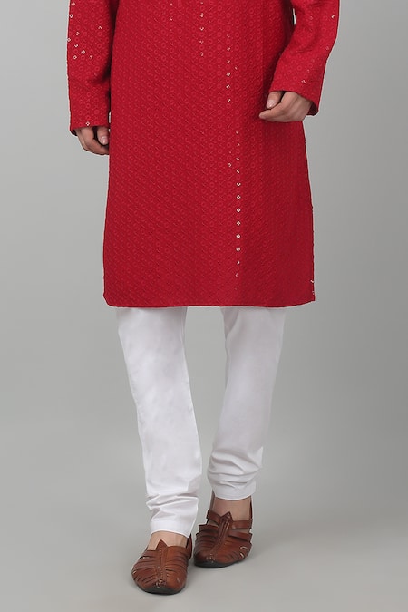 Buy Aham-Vayam Red Cotton Sequins Thread And Work Kurta Set Online at Aza Fashions Buy_Aham-Vayam_Red Cotton Sequins Thread And Work Kurta Set_Online_at_Aza_Fashions
