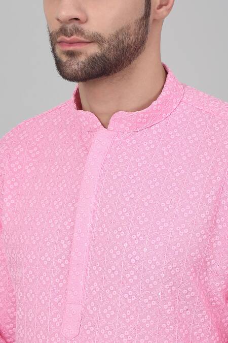 Buy Aham-Vayam Pink Cotton Embroidery Checkered Thread Kurta Set Online at Aza Fashions Buy_Aham-Vayam_Pink Cotton Embroidery Checkered Thread Kurta Set _Online_at_Aza_Fashions