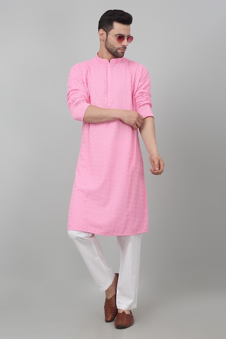Aham-Vayam Pink Cotton Embroidery Checkered Thread Kurta Set at Aza Fashions Aham-Vayam_Pink Cotton Embroidery Checkered Thread Kurta Set _at_Aza_Fashions