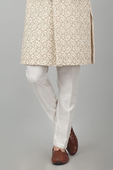 Buy Aham-Vayam Ivory Cotton Embroidery, Beads, Zari Floral Zardozi Sherwani Set Online at Aza Fashions Buy_Aham-Vayam_Ivory Cotton Embroidery, Beads, Zari Floral Zardozi Sherwani Set_Online_at_Aza_Fashions