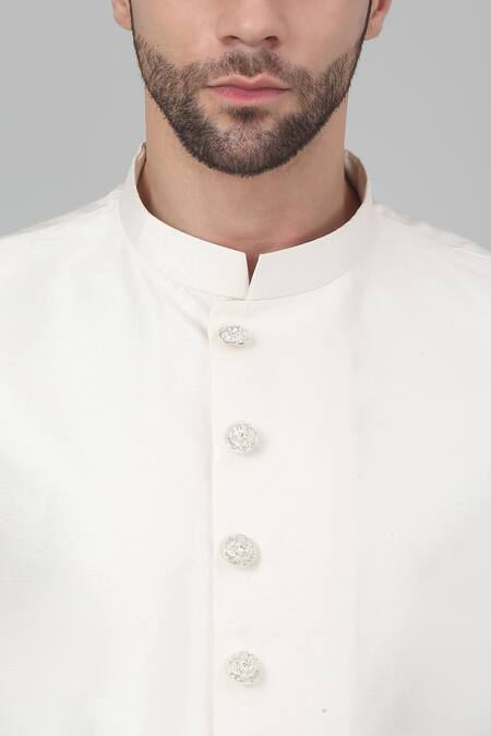 Shop Aham-Vayam White Cotton Embroidery Gulnazm Thread Sherwani Set Online at Aza Fashions Shop_Aham-Vayam_White Cotton Embroidery Gulnazm Thread Sherwani Set _Online_at_Aza_Fashions