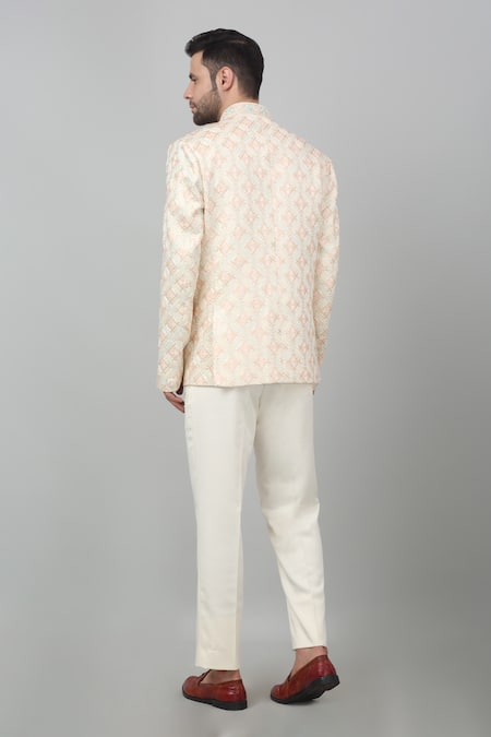 Aham-Vayam Firdaus Thread Embroidered Bandhgala Set 