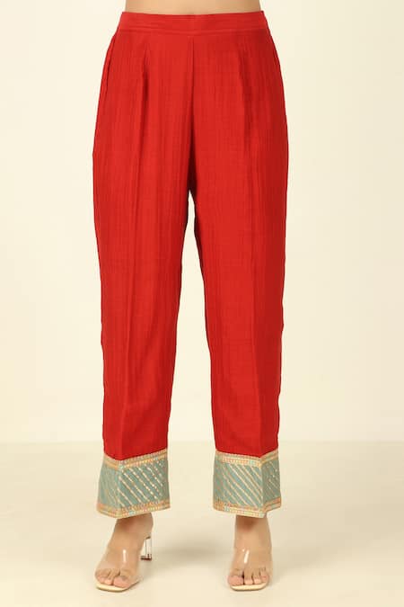 Tashee Blue Chanderi, Cotton Embroidery, Lace V-neck Floral Kurta Pant Set Online at Aza Fashions Tashee_Blue Chanderi, Cotton Embroidery, Lace V-neck Floral Kurta Pant Set _Online_at_Aza_Fashions