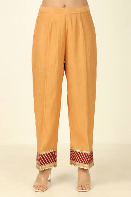 Tashee Maroon Chanderi, Cotton Embroidery Collared Straight Kurta With Pant Online at Aza Fashions Tashee_Maroon Chanderi, Cotton Embroidery Collared Straight Kurta With Pant _Online_at_Aza_Fashions