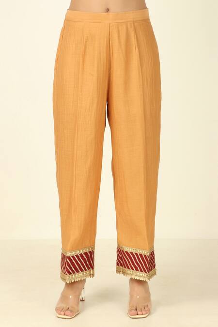 Tashee Maroon Chanderi, Cotton Applique, Embroidery Collared Neck Kurta Pant Set Online at Aza Fashions Tashee_Maroon Chanderi, Cotton Applique, Embroidery Collared Neck Kurta Pant Set _Online_at_Aza_Fashions