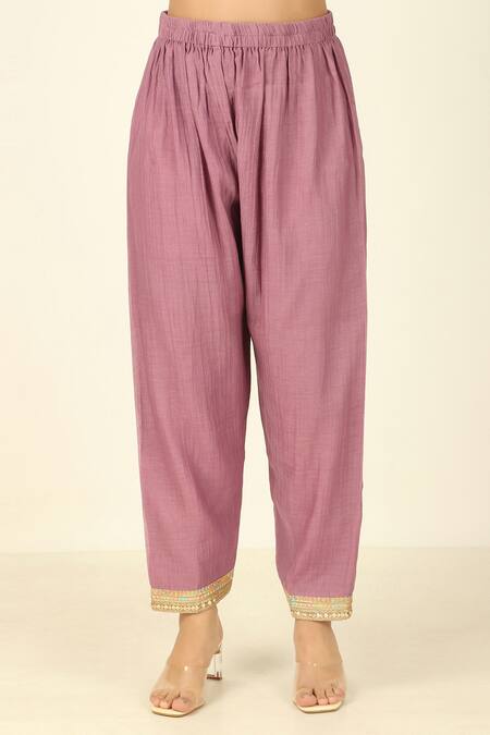 Tashee_Orange Chanderi, Cotton Embroidery, Gota Patti, Straight Fit Kurta Pant Set _Online_at_Aza_Fashions