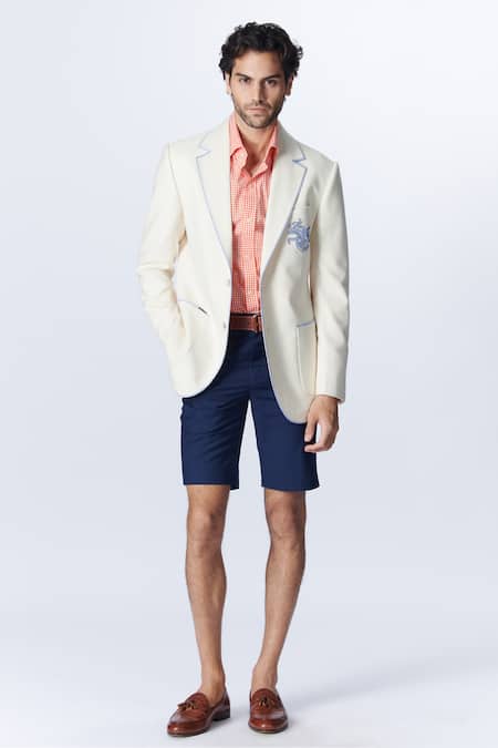 S&N By Shantnu Nikhil Off White Wool, Viscose, Polyester Embroidery Placement Logo Jacket at Aza Fashions S&N By Shantnu Nikhil_Off White Wool, Viscose, Polyester Embroidery Placement Logo Jacket_at_Aza_Fashions