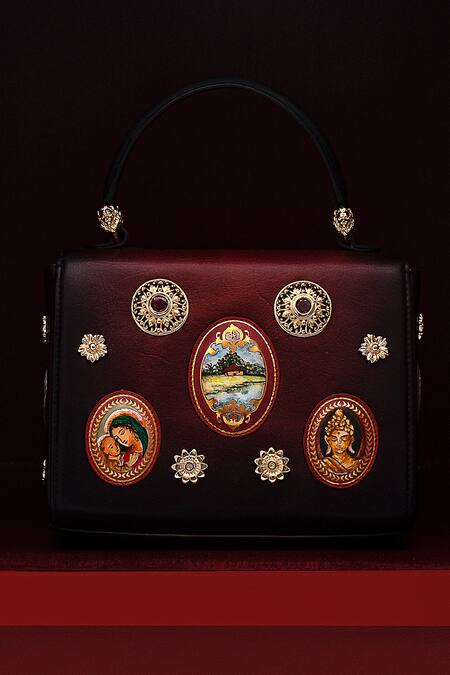 Shop Saurav Ghosh Red Embroidery, Stones Miniature Painted Clutch at Aza Fashions Shop_Saurav Ghosh_Red Embroidery, Stones Miniature Painted Clutch_at_Aza_Fashions