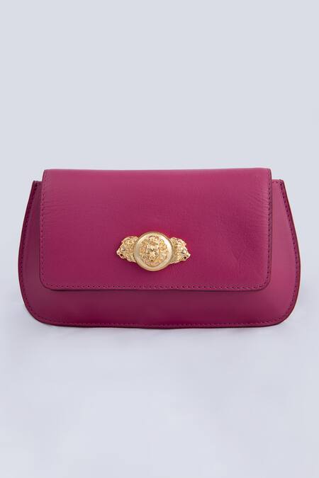 Buy_Saurav Ghosh_Pink Brooches Elite Rectangle Shaped Carved Clutch_Online_at_Aza_Fashions