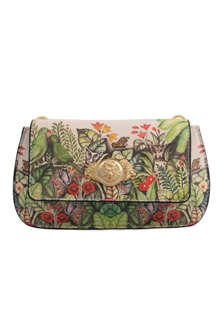 Buy_Saurav Ghosh_Beige Brooches Elite Jungle Print Clutch_Online_at_Aza_Fashions