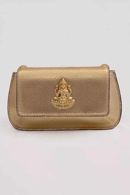 Saurav Ghosh_Gold Brooches Laxmi Carved Clutch_Online_at_Aza_Fashions