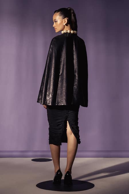 Shop Sameer Madan Black Susan Embellished Cape at Aza Fashions Shop_Sameer Madan_Black Susan Embellished Cape _at_Aza_Fashions