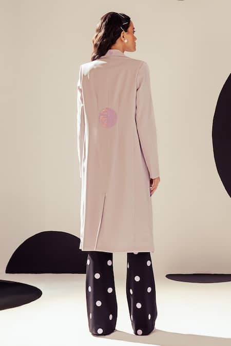 Shop Sameer Madan Purple Cotton, Crepe Embroidery Collared The Frances Leather Applique Overcoat at Aza Fashions Shop_Sameer Madan_Purple Cotton, Crepe Embroidery Collared The Frances Leather Applique Overcoat _at_Aza_Fashions