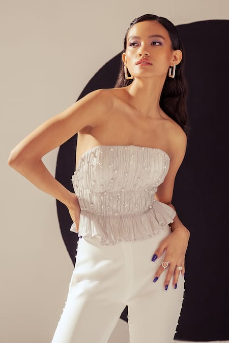 Sameer Madan The Louise Pearl Embellished Bell Bottom Pant 
