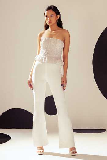 Sameer Madan_White Crepe Pearls The Louise Embellished Bell Bottom Pant _Online_at_Aza_Fashions