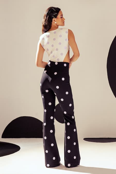 Sameer Madan White Polka Applique Bodysuit 