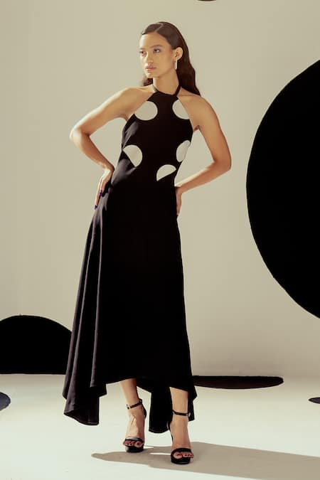 Sameer Madan Lucille Halter Neck Polka Dress 