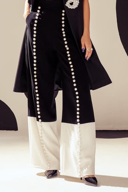 Shop Sameer Madan Black Pearls Judy Dual Tone Embellished Pant at Aza Fashions Shop_Sameer Madan_Black Pearls Judy Dual Tone Embellished Pant _at_Aza_Fashions