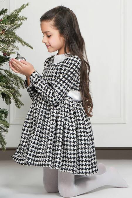 The Pony & Peony Co. Black Tweed Bows Houndstooth Geometric Pattern Dress Online at Aza Fashions The Pony & Peony Co._Black Tweed Bows Houndstooth Geometric Pattern Dress _Online_at_Aza_Fashions
