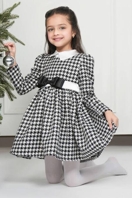 Buy The Pony & Peony Co. Black Tweed Bows Houndstooth Geometric Pattern Dress Online at Aza Fashions Buy_The Pony & Peony Co._Black Tweed Bows Houndstooth Geometric Pattern Dress _Online_at_Aza_Fashions