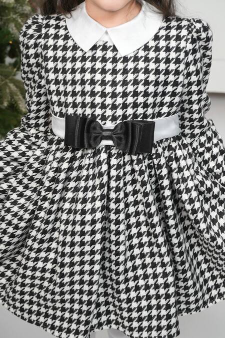 Shop The Pony & Peony Co. Black Tweed Bows Houndstooth Geometric Pattern Dress Online at Aza Fashions Shop_The Pony & Peony Co._Black Tweed Bows Houndstooth Geometric Pattern Dress _Online_at_Aza_Fashions
