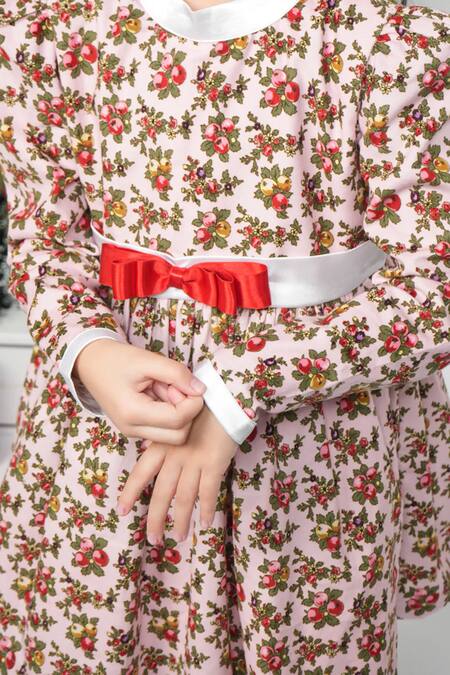 Shop_The Pony & Peony Co._Pink Corduroy Bows Cherry Print Dress _Online_at_Aza_Fashions
