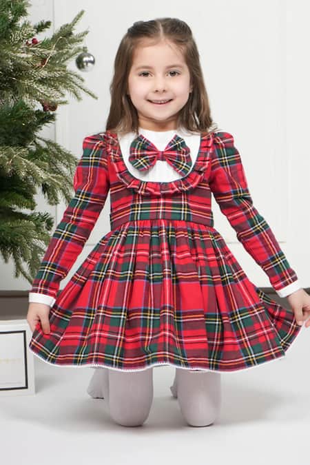 Shop The Pony & Peony Co. Red Tweed Plaid Pattern Dress at Aza Fashions Shop_The Pony & Peony Co._Red Tweed Plaid Pattern Dress _at_Aza_Fashions