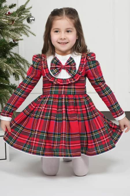 The Pony & Peony Co. Red Tweed Plaid Pattern Dress Online at Aza Fashions The Pony & Peony Co._Red Tweed Plaid Pattern Dress _Online_at_Aza_Fashions