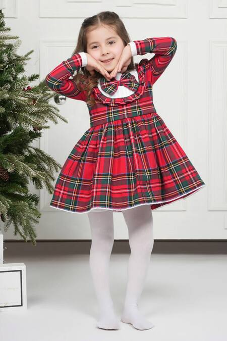 Buy The Pony & Peony Co. Red Tweed Plaid Pattern Dress Online at Aza Fashions Buy_The Pony & Peony Co._Red Tweed Plaid Pattern Dress _Online_at_Aza_Fashions